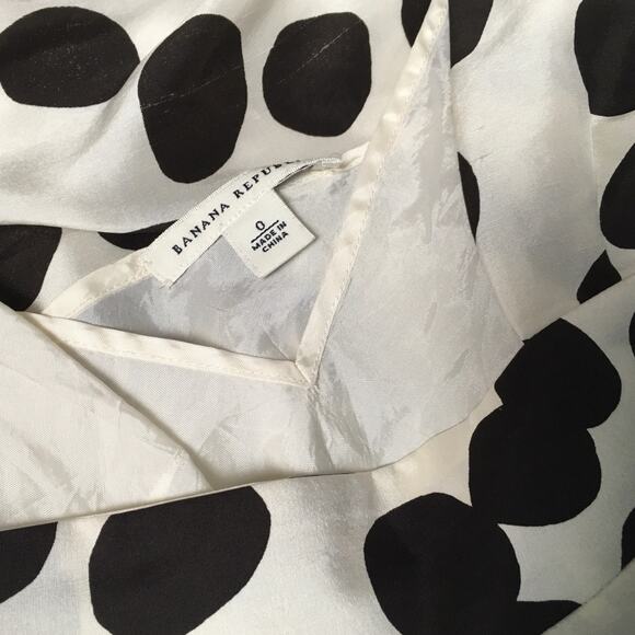 Banana‎ Republic Wrap Dress 100% Silk White Brown Polka Dot Cap Sleeve Women's 0 - Picture 4 of 16